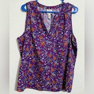 St. John's Bay Purple with multicolored Floral Sleeveless Blouse